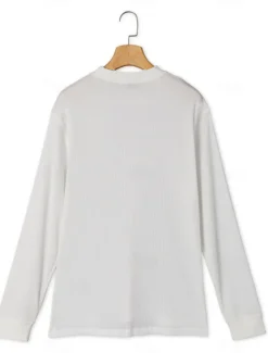 Online OUKU Men's Waffle Shirt T Shirt Tee Top Long Sleeve Shirt Long Sleeve Crew Neck Spring & Fall Plain Fashion Designer Basic Vacation Street Going out Black White Wine Top Tee for Men