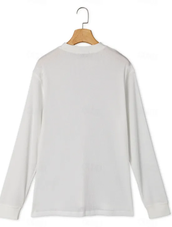 Online OUKU Men's Waffle Shirt T Shirt Tee Top Long Sleeve Shirt Long Sleeve Crew Neck Spring & Fall Plain Fashion Designer Basic Vacation Street Going out Black White Wine Top Tee for Men