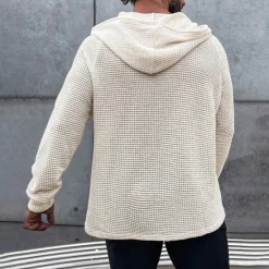 Best OUKU Men's Waffle Shirt T Shirt Henley Shirt Tee Top Long Sleeve Hooded Spring & Fall Plain Fashion Designer Basic Knitted Vacation Street Going out Green khaki Beige Top Tee for Men