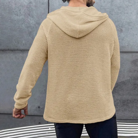 Best OUKU Men's Waffle Shirt T Shirt Henley Shirt Tee Top Long Sleeve Hooded Spring & Fall Plain Fashion Designer Basic Knitted Vacation Street Going out Green khaki Beige Top Tee for Men