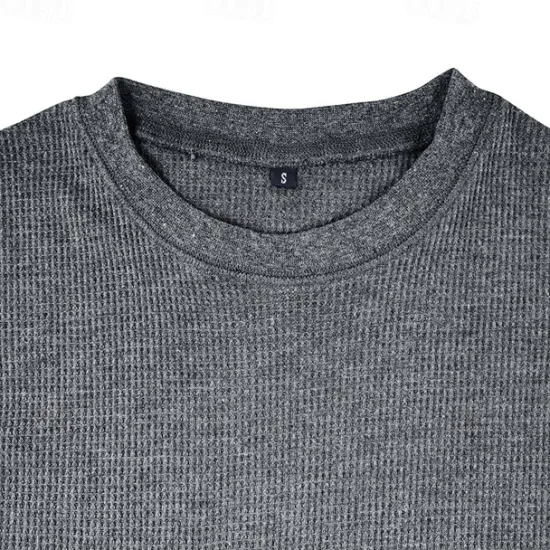 Outlet OUKU Men's Waffle Shirt T Shirt Tee Top Long Sleeve Shirt Long Sleeve Crew Neck Spring & Fall Plain Fashion Designer Basic Knitted Vacation Street Going out Dark Brown Dark Grey Black Top Tee for Men