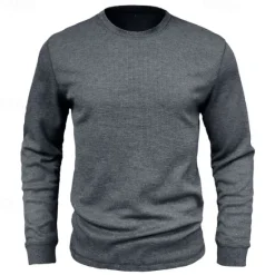 Outlet OUKU Men's Waffle Shirt T Shirt Tee Top Long Sleeve Shirt Long Sleeve Crew Neck Spring & Fall Plain Fashion Designer Basic Knitted Vacation Street Going out Dark Brown Dark Grey Black Top Tee for Men