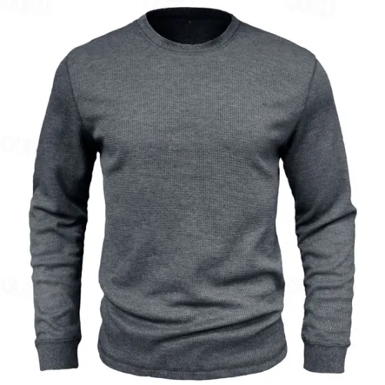 Outlet OUKU Men's Waffle Shirt T Shirt Tee Top Long Sleeve Shirt Long Sleeve Crew Neck Spring & Fall Plain Fashion Designer Basic Knitted Vacation Street Going out Dark Brown Dark Grey Black Top Tee for Men