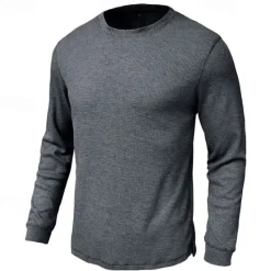 Outlet OUKU Men's Waffle Shirt T Shirt Tee Top Long Sleeve Shirt Long Sleeve Crew Neck Spring & Fall Plain Fashion Designer Basic Knitted Vacation Street Going out Dark Brown Dark Grey Black Top Tee for Men