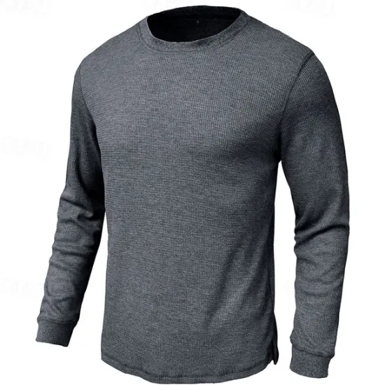 Outlet OUKU Men's Waffle Shirt T Shirt Tee Top Long Sleeve Shirt Long Sleeve Crew Neck Spring & Fall Plain Fashion Designer Basic Knitted Vacation Street Going out Dark Brown Dark Grey Black Top Tee for Men