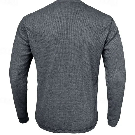 Outlet OUKU Men's Waffle Shirt T Shirt Tee Top Long Sleeve Shirt Long Sleeve Crew Neck Spring & Fall Plain Fashion Designer Basic Knitted Vacation Street Going out Dark Brown Dark Grey Black Top Tee for Men