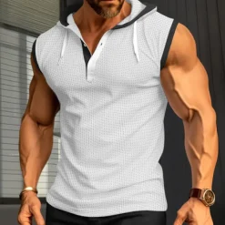 New OUKU Men's Waffle Shirt Tank Top Undershirt Sleeveless Shirt Sleeveless Hooded Summer Plain Fashion Designer Muscle Outdoor Going out Gym Black White Red Top Tee for Men