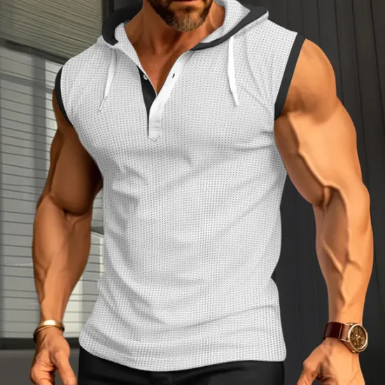 New OUKU Men's Waffle Shirt Tank Top Undershirt Sleeveless Shirt Sleeveless Hooded Summer Plain Fashion Designer Muscle Outdoor Going out Gym Black White Red Top Tee for Men