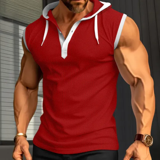 New OUKU Men's Waffle Shirt Tank Top Undershirt Sleeveless Shirt Sleeveless Hooded Summer Plain Fashion Designer Muscle Outdoor Going out Gym Black White Red Top Tee for Men