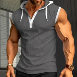 New OUKU Men's Waffle Shirt Tank Top Undershirt Sleeveless Shirt Sleeveless Hooded Summer Plain Fashion Designer Muscle Outdoor Going out Gym Black White Red Top Tee for Men