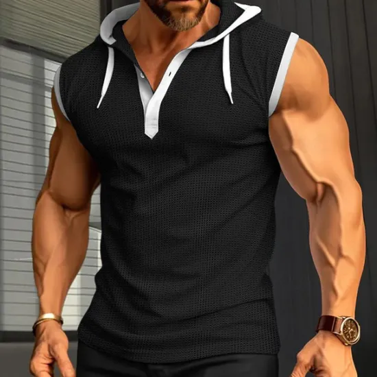 New OUKU Men's Waffle Shirt Tank Top Undershirt Sleeveless Shirt Sleeveless Hooded Summer Plain Fashion Designer Muscle Outdoor Going out Gym Black White Red Top Tee for Men