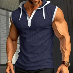 New OUKU Men's Waffle Shirt Tank Top Undershirt Sleeveless Shirt Sleeveless Hooded Summer Plain Fashion Designer Muscle Outdoor Going out Gym Black White Red Top Tee for Men