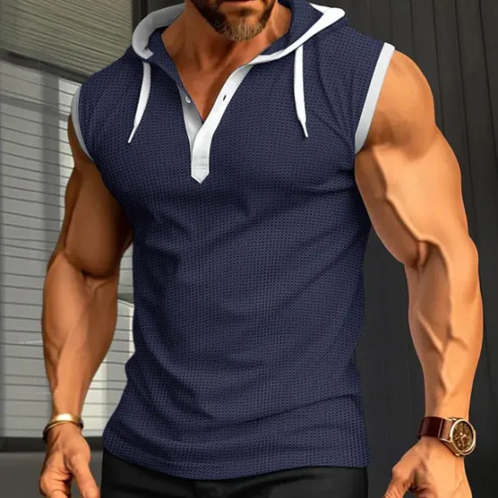 New OUKU Men's Waffle Shirt Tank Top Undershirt Sleeveless Shirt Sleeveless Hooded Summer Plain Fashion Designer Muscle Outdoor Going out Gym Black White Red Top Tee for Men