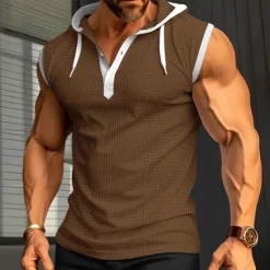 New OUKU Men's Waffle Shirt Tank Top Undershirt Sleeveless Shirt Sleeveless Hooded Summer Plain Fashion Designer Muscle Outdoor Going out Gym Black White Red Top Tee for Men