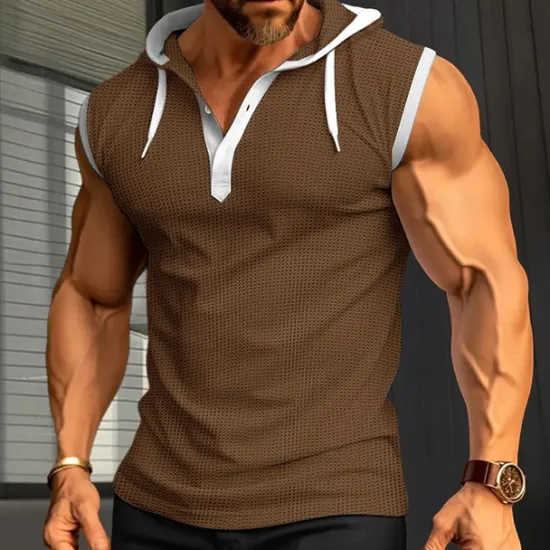 New OUKU Men's Waffle Shirt Tank Top Undershirt Sleeveless Shirt Sleeveless Hooded Summer Plain Fashion Designer Muscle Outdoor Going out Gym Black White Red Top Tee for Men
