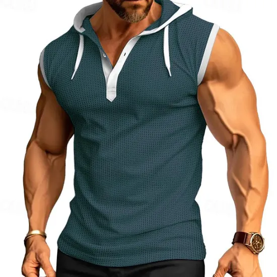 New OUKU Men's Waffle Shirt Tank Top Undershirt Sleeveless Shirt Sleeveless Hooded Summer Plain Fashion Designer Muscle Outdoor Going out Gym Black White Red Top Tee for Men