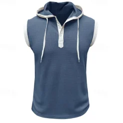 New OUKU Men's Waffle Shirt Tank Top Undershirt Sleeveless Shirt Sleeveless Hooded Summer Plain Fashion Designer Muscle Outdoor Going out Gym Black White Red Top Tee for Men