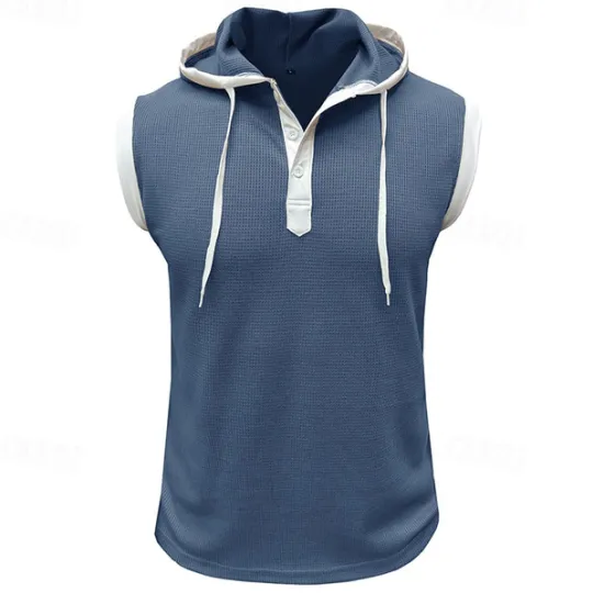 New OUKU Men's Waffle Shirt Tank Top Undershirt Sleeveless Shirt Sleeveless Hooded Summer Plain Fashion Designer Muscle Outdoor Going out Gym Black White Red Top Tee for Men