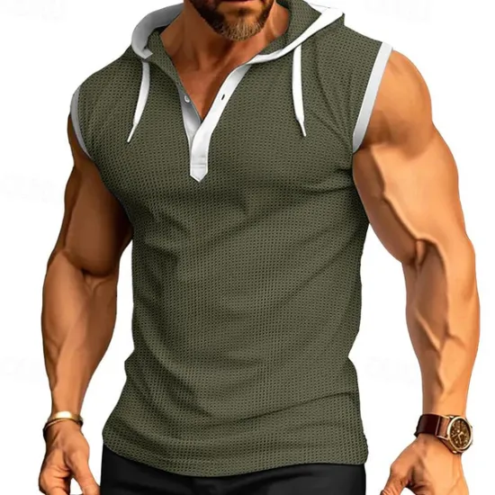 New OUKU Men's Waffle Shirt Tank Top Undershirt Sleeveless Shirt Sleeveless Hooded Summer Plain Fashion Designer Muscle Outdoor Going out Gym Black White Red Top Tee for Men