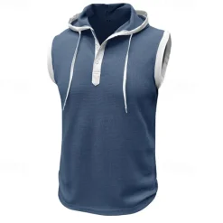 New OUKU Men's Waffle Shirt Tank Top Undershirt Sleeveless Shirt Sleeveless Hooded Summer Plain Fashion Designer Muscle Outdoor Going out Gym Black White Red Top Tee for Men