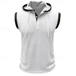 New OUKU Men's Waffle Shirt Tank Top Undershirt Sleeveless Shirt Sleeveless Hooded Summer Plain Fashion Designer Muscle Outdoor Going out Gym Black White Red Top Tee for Men
