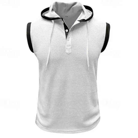 New OUKU Men's Waffle Shirt Tank Top Undershirt Sleeveless Shirt Sleeveless Hooded Summer Plain Fashion Designer Muscle Outdoor Going out Gym Black White Red Top Tee for Men