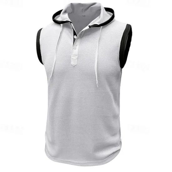 New OUKU Men's Waffle Shirt Tank Top Undershirt Sleeveless Shirt Sleeveless Hooded Summer Plain Fashion Designer Muscle Outdoor Going out Gym Black White Red Top Tee for Men