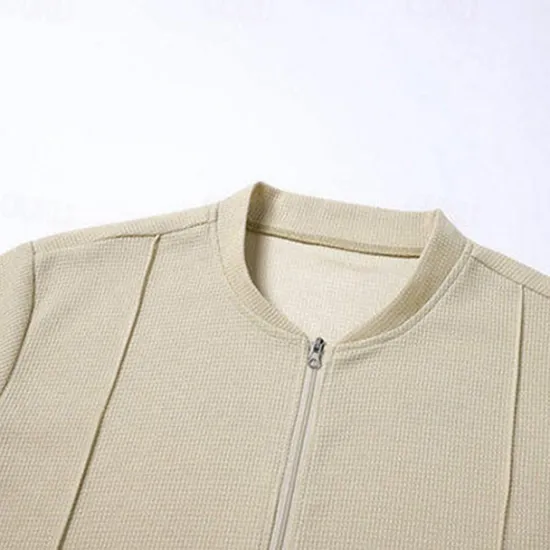Sale OUKU Men's Waffle Shirt T-shirt Suits 2 Pieces Outfits Tee & Shorts Short Sleeve Quarter Zip Summer Plain Fashion Casual 2 Piece Vacation Daily Wear Going out Black khaki Gray Top Tee for Men