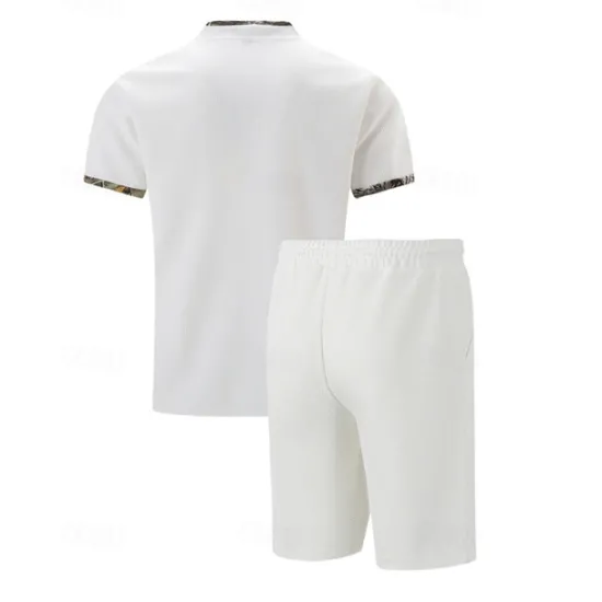 New OUKU Men's Waffle Shirt T-shirt Suits 2 Pieces Outfits Tee & Shorts Short Sleeve Standing Collar Summer Color Block Fashion Casual 2 Piece Front Pocket Vacation Daily Wear Going out Black White Royal Blue
