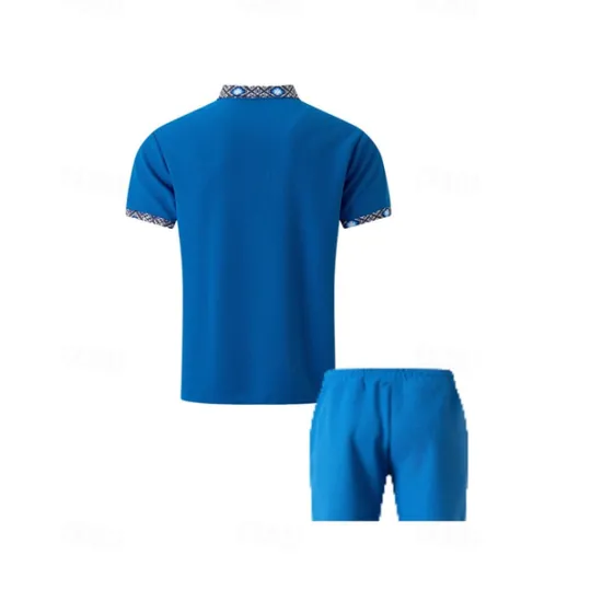 New OUKU Men's Waffle Shirt T-shirt Suits 2 Pieces Outfits Tee & Shorts Short Sleeve Standing Collar Summer Color Block Fashion Casual 2 Piece Front Pocket Vacation Daily Wear Going out Black White Royal Blue