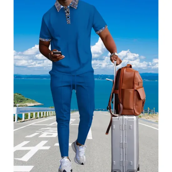 Discount OUKU Men's Waffle Shirt T-shirt Suits Shirt and Pant Sets 2 Pieces Outfits Short Sleeve Lapel Summer Color Block Fashion Casual Patchwork 2 Piece Vacation Daily Wear Going out Black White Royal Blue Top