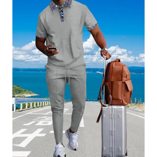 Discount OUKU Men's Waffle Shirt T-shirt Suits Shirt and Pant Sets 2 Pieces Outfits Short Sleeve Lapel Summer Color Block Fashion Casual Patchwork 2 Piece Vacation Daily Wear Going out Black White Royal Blue Top