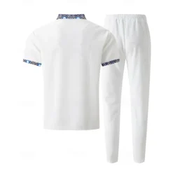 Discount OUKU Men's Waffle Shirt T-shirt Suits Shirt and Pant Sets 2 Pieces Outfits Short Sleeve Lapel Summer Color Block Fashion Casual Patchwork 2 Piece Vacation Daily Wear Going out Black White Royal Blue Top