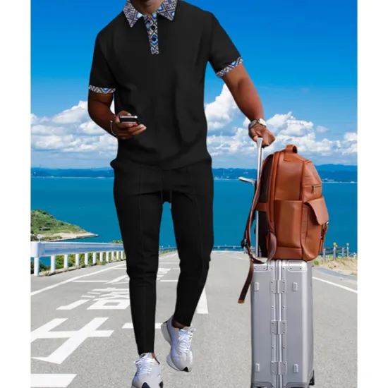 Discount OUKU Men's Waffle Shirt T-shirt Suits Shirt and Pant Sets 2 Pieces Outfits Short Sleeve Lapel Summer Color Block Fashion Casual Patchwork 2 Piece Vacation Daily Wear Going out Black White Royal Blue Top