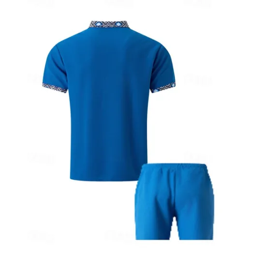 Online OUKU Men's Waffle Shirt T-shirt Suits 2 Pieces Outfits Tee & Shorts Short Sleeve Lapel Summer Plain Fashion Casual Patchwork 2 Piece Vacation Daily Wear Going out Black White Royal Blue Top Tee for Men