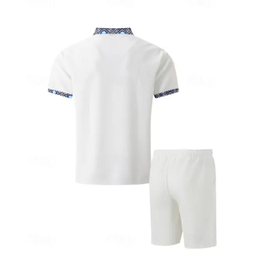 Online OUKU Men's Waffle Shirt T-shirt Suits 2 Pieces Outfits Tee & Shorts Short Sleeve Lapel Summer Plain Fashion Casual Patchwork 2 Piece Vacation Daily Wear Going out Black White Royal Blue Top Tee for Men