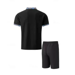 Online OUKU Men's Waffle Shirt T-shirt Suits 2 Pieces Outfits Tee & Shorts Short Sleeve Lapel Summer Plain Fashion Casual Patchwork 2 Piece Vacation Daily Wear Going out Black White Royal Blue Top Tee for Men