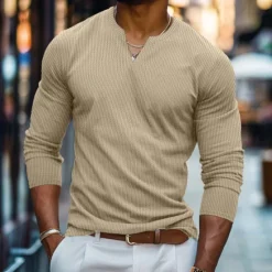 Clearance OUKU Men's Waffle Shirt V Neck Tee Tee Top Long Sleeve Shirt Long Sleeve V Neck Spring & Fall Solid Color Daily Casual Street Style V Neck Outdoor Street Causal Black White Orange Top Tee for Men