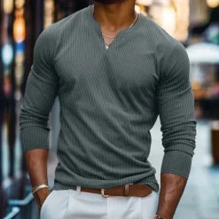 Clearance OUKU Men's Waffle Shirt V Neck Tee Tee Top Long Sleeve Shirt Long Sleeve V Neck Spring & Fall Solid Color Daily Casual Street Style V Neck Outdoor Street Causal Black White Orange Top Tee for Men