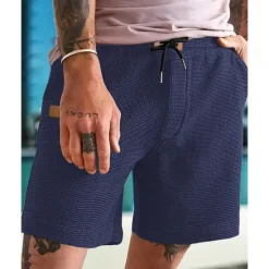 Best OUKU Men's Waffle Shorts Shorts Summer Shorts Casual Shorts Pocket Drawstring Elastic Waist Plain Comfort Breathable Short Outdoor Vacation Sport Casual Black White