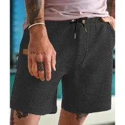 Best OUKU Men's Waffle Shorts Shorts Summer Shorts Casual Shorts Pocket Drawstring Elastic Waist Plain Comfort Breathable Short Outdoor Vacation Sport Casual Black White