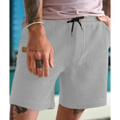 Best OUKU Men's Waffle Shorts Shorts Summer Shorts Casual Shorts Pocket Drawstring Elastic Waist Plain Comfort Breathable Short Outdoor Vacation Sport Casual Black White