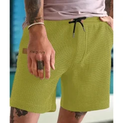 Best OUKU Men's Waffle Shorts Shorts Summer Shorts Casual Shorts Pocket Drawstring Elastic Waist Plain Comfort Breathable Short Outdoor Vacation Sport Casual Black White