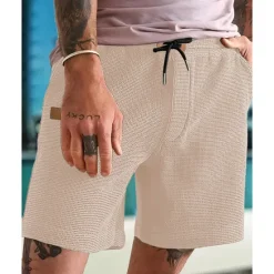 Best OUKU Men's Waffle Shorts Shorts Summer Shorts Casual Shorts Pocket Drawstring Elastic Waist Plain Comfort Breathable Short Outdoor Vacation Sport Casual Black White