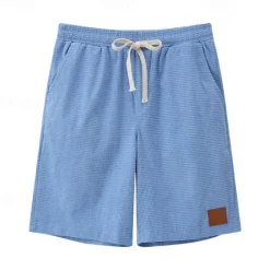 New OUKU Men's Waffle Shorts Shorts Summer Shorts Casual Shorts Pocket Drawstring Elastic Waist Plain Comfort Breathable Short Outdoor Vacation Sport Casual Black White Micro-elastic