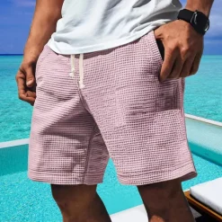 Discount OUKU Men's Waffle Shorts Shorts Summer Shorts Casual Shorts Pocket Elastic Waist Drawstring Plain Comfort Breathable Short Outdoor Vacation Sport Casual White Blue
