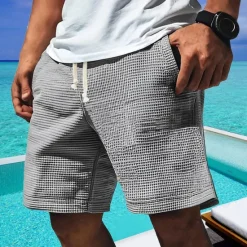 Discount OUKU Men's Waffle Shorts Shorts Summer Shorts Casual Shorts Pocket Elastic Waist Drawstring Plain Comfort Breathable Short Outdoor Vacation Sport Casual White Blue