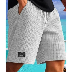 Outlet OUKU Men's Waffle Shorts Shorts Summer Shorts Casual Shorts Drawstring Pocket Elastic Waist Plain Comfort Breathable Short Outdoor Vacation Sport Casual Black White
