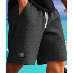 Outlet OUKU Men's Waffle Shorts Shorts Summer Shorts Casual Shorts Drawstring Pocket Elastic Waist Plain Comfort Breathable Short Outdoor Vacation Sport Casual Black White