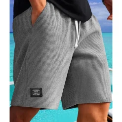 Outlet OUKU Men's Waffle Shorts Shorts Summer Shorts Casual Shorts Drawstring Pocket Elastic Waist Plain Comfort Breathable Short Outdoor Vacation Sport Casual Black White